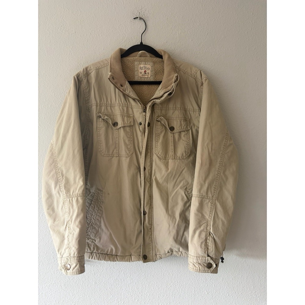 Vintage RedHead Cotton Duck Canvas Hunting Jacket Mens L Sherpa Lined Camel